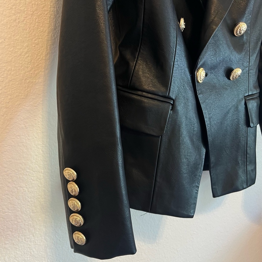 Faux Leather double breasted fitted blazer jacket, size XS/S, NWOT - Picture 3 of 16